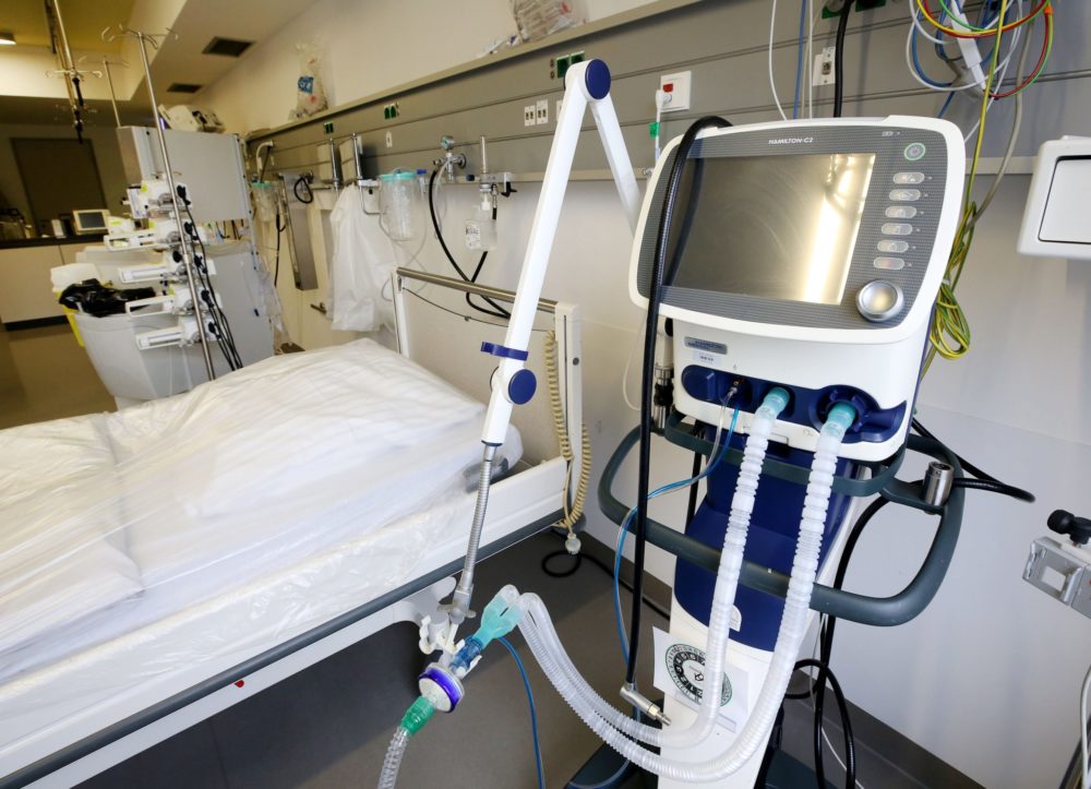 Bed and ventilator in the intensive care unit